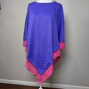 NEW IMAN Global Chic Womens Size M Purple Pink Layered Poncho Top Tunic Blouse